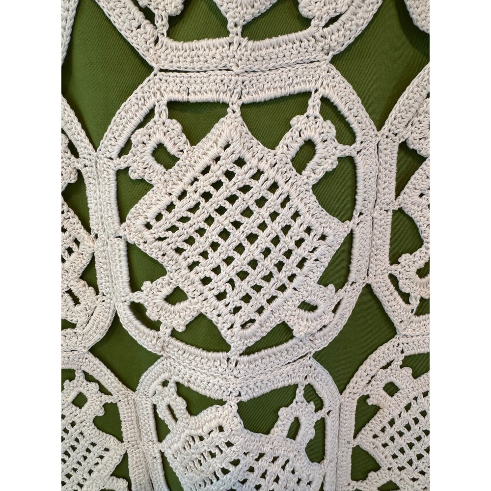 Tory Burch Green White Cotton Crochet A Line Knee Skirt Size M $425 boho country